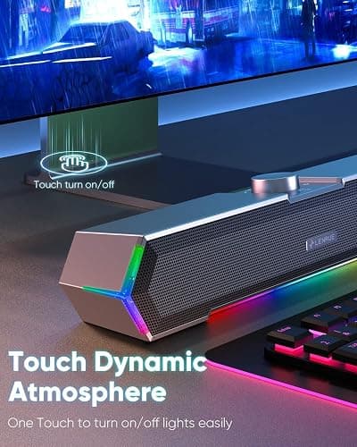 LENRUE G11 Computer Speakers for Desktop, Touch Lights PC Speakers with Surge Clear Sound, USB C/USB Powered for Computer Desktop PC Laptop Monitor (Black) thumbnail 3