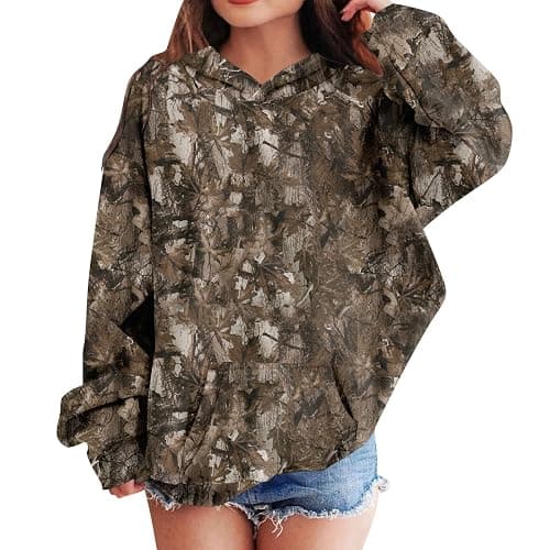 Camo Hoodies for Kids Boys Girls Cute Sweatshirt Maple Leaf Print Oversized Fleece Sweatshirts Classic Pullover with Pocket - Image 1