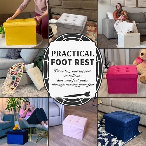 FOR FIBEROPTIC LIGHTS - Storage Ottoman Folding Foot Stool Velvet Foot Rest with Padded Modern Ottoman with Storage for Living Room Puppy Step Stool 17x13x13in(Black) thumbnail 3