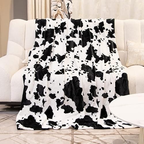 GEULAY King Size Cow Print Blanket - Breathable Lightweight Plush Fleece Throw for Livingroom Western Decor All Seasons, Luxuriously Soft Large Bed Cover 90"x108" - Black White Cow - King Size 90" x 108" (228 x 274 cm) thumbnail 4