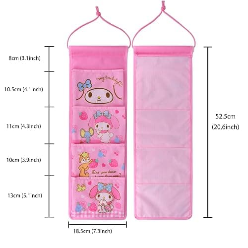 Roffatide My Melody Wall Door Closet Hanging Storage Bag Cute Wall Mount Bag with 4 Pockets Room Decor Room Storage Gift for Women, ZLRM02002 thumbnail 3