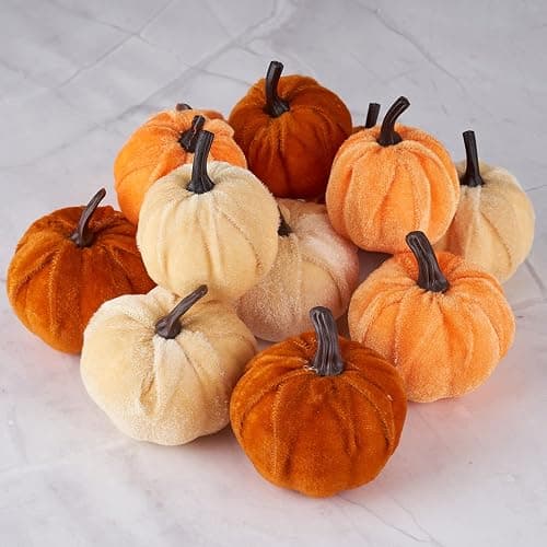 Diahom Pumpkin Decor 12pcs Artificial Velvet Fall Thanksgiving Decoration thumbnail 4