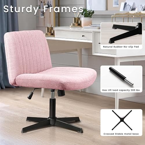 PUKAMI Criss Cross Chair,Armless Cross Legged Office Desk Chair No Wheels,Fabric Padded Modern Swivel Height Adjustable Mid Back Wide Seat Computer Task Vanity Chair for Home Office(Pink) thumbnail 4