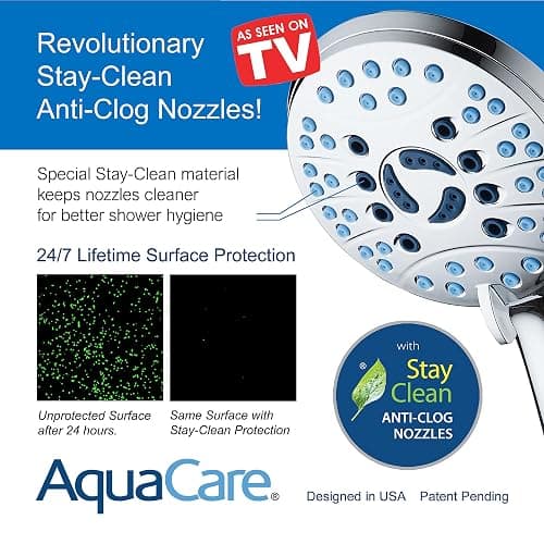 AquaCare High Pressure 8-mode Handheld Shower Head - Anti-clog Nozzles, Built-in Power Wash to Clean Tub, Tile & Pets, Extra Long 6 ft. Stainless Steel Hose, Wall & Overhead Brackets thumbnail 3