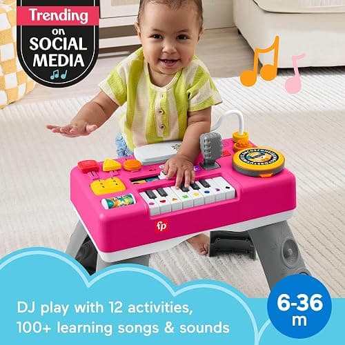 Fisher-Price Baby & Toddler Toy Laugh & Learn DJ Table Musical Activity for Educational Play, Pink Infants Ages 6+ Months thumbnail 3