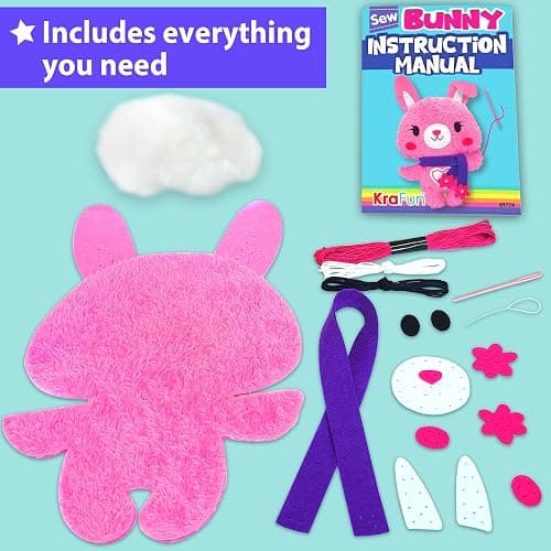 KRAFUN Sewing Kit for Kids Beginner My First Art & Craft, Includes Bunny Doll Stuffed Animal, Instructions & Plush Felt Materials for Learn to Sew, Embroidery, Age 7 8 9 10 11 12 thumbnail 2