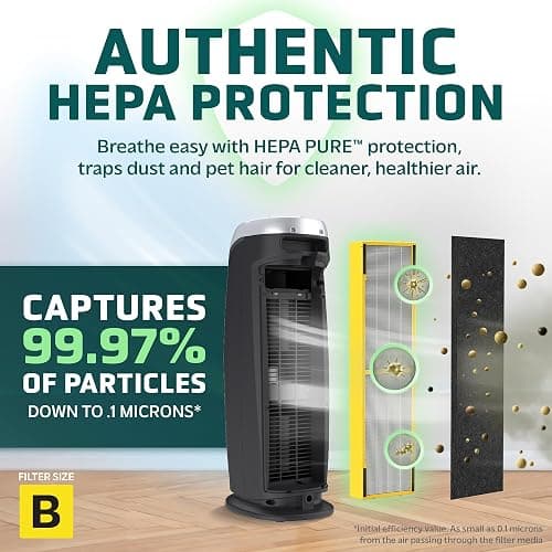 GermGuardian 4-In-1 HEPA Air Purifier for Home, Large Rooms Up To 743 Sq. Ft. with HEPA Air Filter, UV-C Light & Odor Reduction, AC4825E, 22" Tower, Gray thumbnail 4
