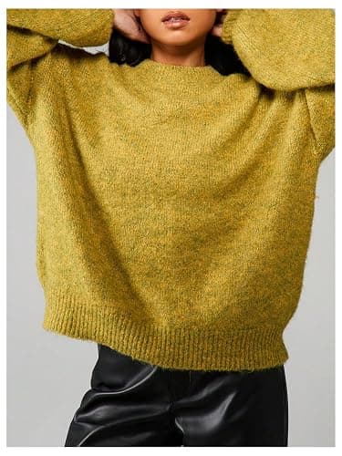 RoseSeek Women's Baggy Knit Sweater Crew Neck Lantern Sleeve Pullover Sweaters Fall Jumpers thumbnail 4