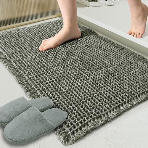 ZALL Waffle Bath Mat,Super Absorbent Non Slip Bathroom Rug,Dark Green 18x30inch,Machine Washable Ultra Soft Floor Mats - Image 1