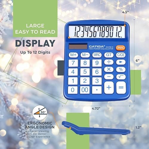 CATIGA Desktop Calculator 12 Digit with Large LCD Display and Sensitive Button, Solar and Battery Dual Power, Standard Function for Office, Home, School, CD-2786 thumbnail 4
