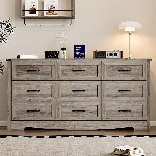 BORNOON 9-Drawer Dresser for Bedroom, Modern Wooden Chest of Drawers with Metal Handles, Anti-Tipping Design, Sturdy and Stable Storage Organizer for Living Room, Entryway, Home Office thumbnail 3