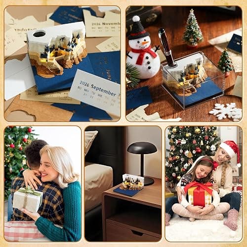 3D Time Piece Calendar 2026, Art Calendar Memo Pad 2026 Mini Desk Calendars Magic Castle with Lights, 3D Sticky Note Desktop Tear Off Calendar Gift for Christmas Office Decoration thumbnail 4