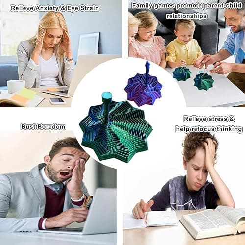 3D Printed Expanded Sensory Fidget Star,Transformable Stress Relief Finger Toy with Detachable Handle,for Office desks as a Stress-Relief Gifts,ADHD & Stress Relief (Red-Blue) thumbnail 7
