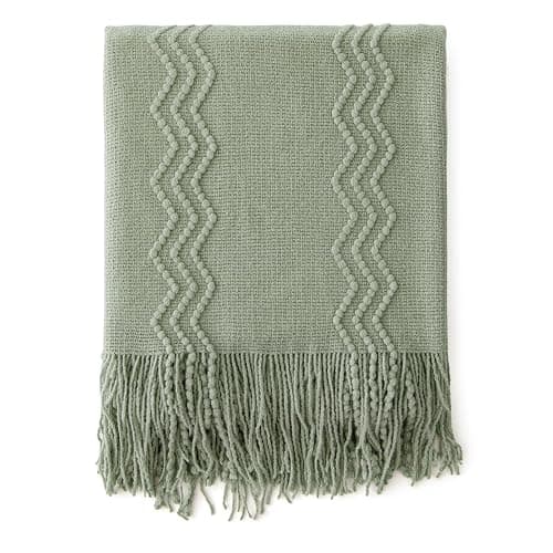 MIULEE Sage Knitted Throw Blanket for Couch Boho Green Textured Cozy Woven Decorative Farmhouse Blanket with Tassels for Sofa Chair Bed Living Room, Lightweight Spring Home Decor 50"x60" thumbnail 2