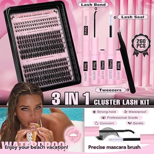 Goddvenus Wispy Lash Clusters Kit Cluster Eyelash Extensions Natural Lash Extension Kit C Curl Fluffy Individual Eyelashes with Bottom Lashes Clusters Waterproof Bond and Seal DIY at Home thumbnail 7