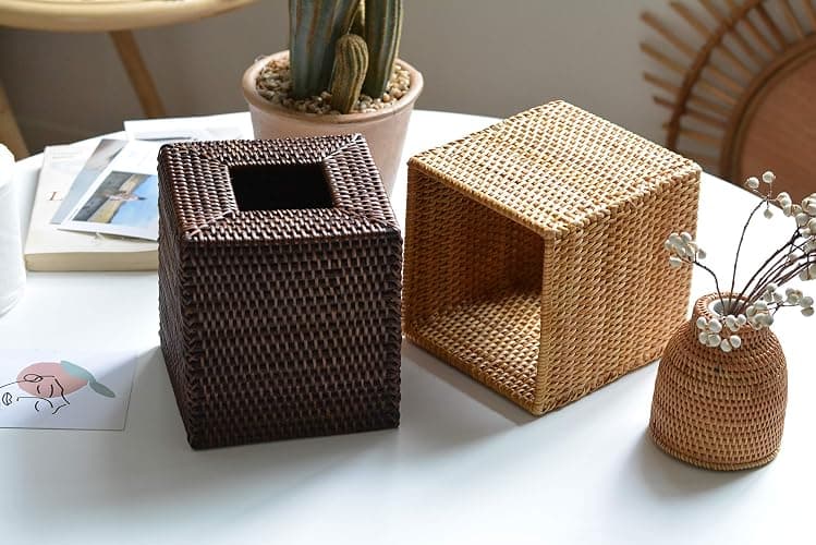 Rattan Tissue Box Cover Square, Hand Woven Wicker Tissue Holder, 5.5 x 5.5 X 5.7 inch, Natural thumbnail 8