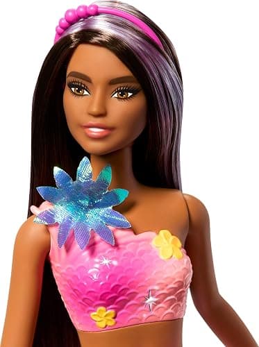 Barbie Mermaid Toy Dolls with Surprise Magic Blooming Flowers Feature, Ombre Tails, Pearl Headband Accessory & Long Brown Hair with Purple Highlights thumbnail 5