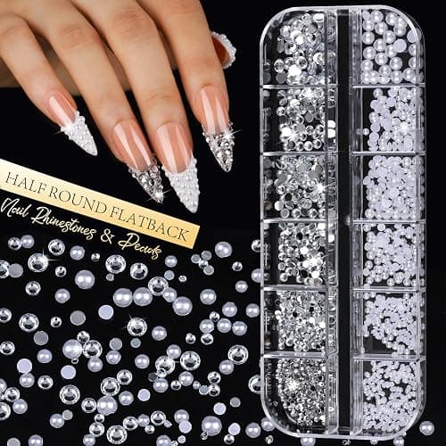 Teenitor Gold and Silver Nail Charms and Gems Set, 6 Boxes Multi-Shapes Nail Gems Nail Rhinestones Nail Pearls for Nail Art Design thumbnail 7