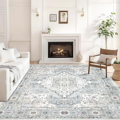Dotiiorug Area Rug 8×10 Washable Rugs for Bedroom, Vintage Floral Rug Soft Non Slip Stain Resistant Carpet for Living Room Dinning Room Kitchen Home Office Blue Green Multi - Image 1