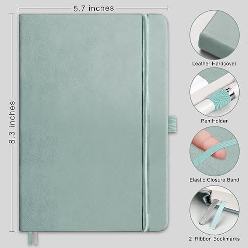 RETTACY Blank Journal Notebook, 192 Pages, A5 Medium Size (5.7'' x 8.3''), Leather Hardcover, 100 GSM Thick Paper, for Sketching, Drawing, Painting (Blue-gray) thumbnail 2