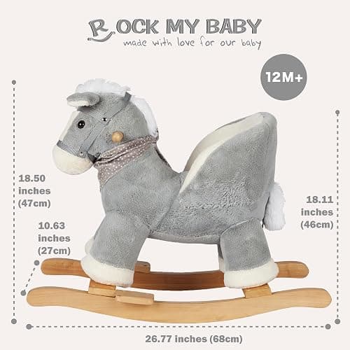 Rock My Baby Rocking Gray Horse with Chair, Plush Stuffed Rocking Pony with Realistic Sound, Baby Rocker Animal for Toddlers 1-3 Ride on,CPC Certified thumbnail 3