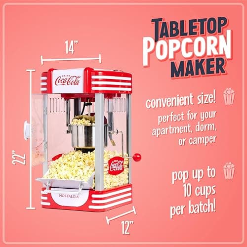 Nostalgia Coca-Cola Popcorn Maker Machine - Professional Tabletop With 2.5 Oz Kettle Makes Up to 10 Cups - Vintage Popcorn Machine Movie Theater Style - Coke Red - Tabletop - Coke Red thumbnail 3