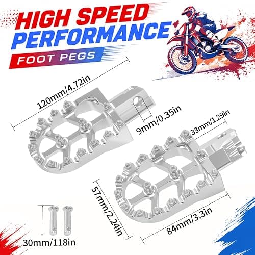 Dirt Bike Foot Pegs - Wide CNC Aluminum Anti-slip Footpegs for CRF50 CRF70 CRF110 XR50 XR70 XR100 50-125cc, Coleman CT200U BT200X, SSR Apollo RFZ TaoTao Lifan Kayo and more (Silver, Type A) thumbnail 7