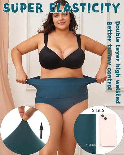 FINETOO Tummy Control Underwear for Women High Waisted Nylon Brief No Show Womens Bikini Seamless Panties 4pack S-XXXL - Large - Set2-4pack thumbnail 2