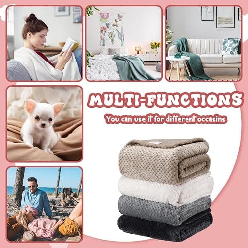 Newwiee 4 Pcs Flanne Fleece Throw Blanket for Bed Couch Large 3D Waffle Textured Soft Blanket Winter Warm Lightweight No Shedding No Pilling Decorative Throw, 50x60 Inch(Neutral Color) thumbnail 8
