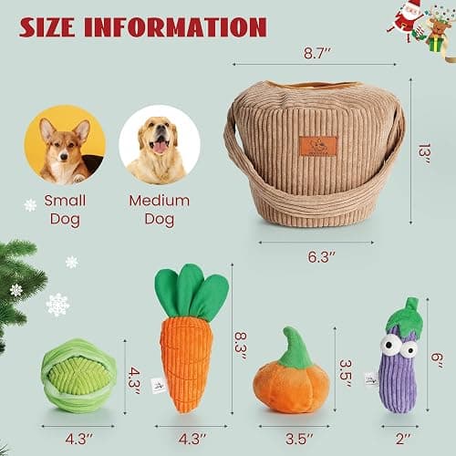 Nocciola Small Squeaky Crinkle Dog Toys- 15 Packs Grocery Basket Fruits Veggies Puppy Toys to Keep Busy, Cute Durable Plush Stuffed Hide Seek Cognitive Dog Christmas Stocking Stuffers thumbnail 5