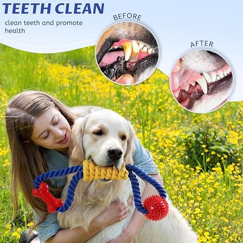 Aitmexcn Dog Rope Toy, Interactive Tug of War Toy for Medium and Large Dogs | Natural Cotton, Durable Chew Toys for Boredom, Teeth Cleaning, Pull Rope Toy for Dogs thumbnail 5