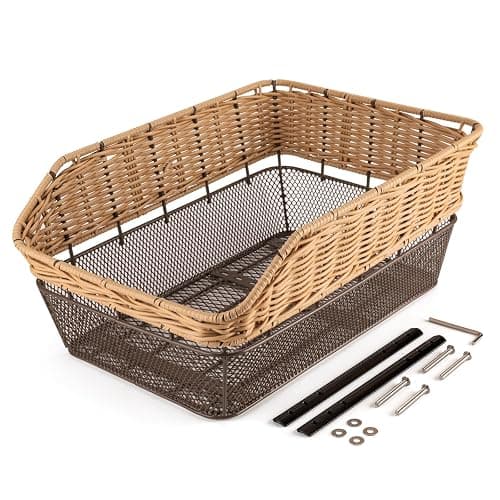 CXWXC Rear Bike Basket - Large Bicycle Rear Basket with Cargo Net and Waterproof Cover, Hand-Woven Baskets Rear Large Capacity thumbnail 8