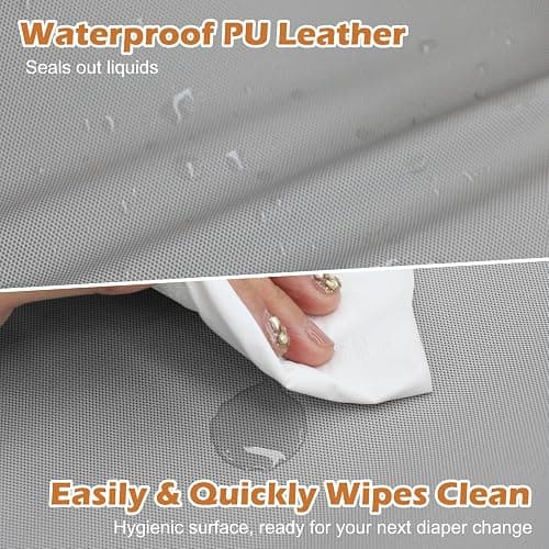 JVEOO Vegan Leather Baby Changing Pad, Waterproof & Wipeable Soft Diaper Changing Mat 80 x 40 x 10 cm Comfortable Infant Changing Station for Dresser & Table thumbnail 3