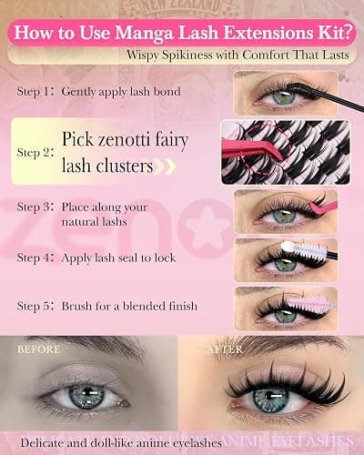 Manga Lash Clusters Kit Anime Lashes Cluster Kit Natural Wispy Eyelash Clusters Kit Spiky Fairy Individual Lashes Cluster with Spikes Invisible Clear Band DIY at Home 10-16MM by zenotti thumbnail 8