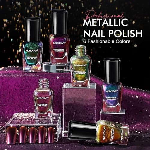 Morovan Fingernail Nail Polish Set: Holographic Metallic Lacquer Air Dry Nail Polish Regular Nail Pack 0.27oz Glitter Finger Nail Bulk Toenail Polish Kit Halloween Fall Gift for Women thumbnail 2