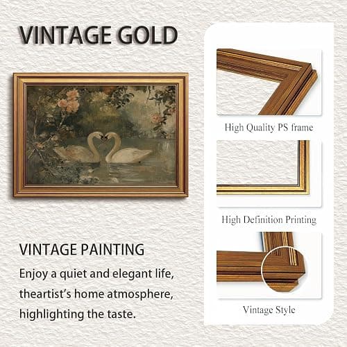 Vintage Gold Framed Wall Art - Vintage Animal Canvas Art Prints Swan Paintings Rustic Farmhouse Wall Decor Cottagecore Romantic Aesthetic Artwork for Bedroom Living Room Bathroom 8x10in thumbnail 6