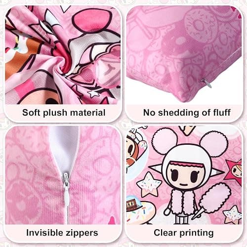 tokidoki Unicorno 18x18 Inch Pillowcase, 2 Pack Double-Sided | Donutella design, pink throw pillow covers. Soft durable polyester for sofa, kids room, home decor. thumbnail 5