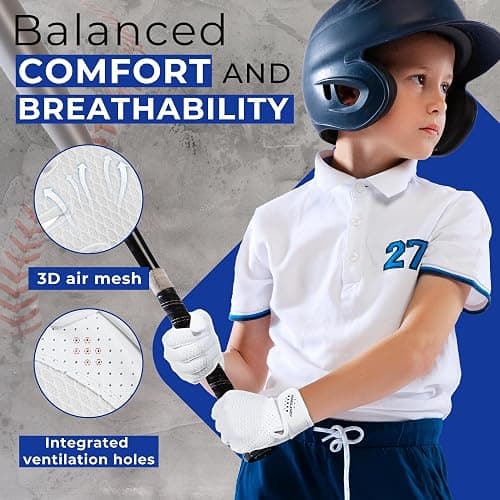 HANDLANDY Baseball Batting Gloves for Adult Youth, Grip Breathable Softball Batting Gloves Fit Men Kids Boys Girls thumbnail 4