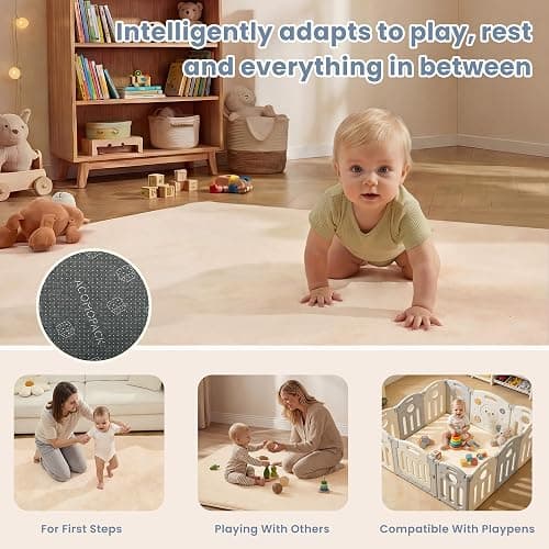 ACOMOPACK 1.3" Thick Baby Play Mat for Floor 59x71"-Large Water-Repellent&Non-Slip Memory Foam Mat for Kids,Toddlers,Soft Velvet Nursery Rug for Tummy Time&Crawling,Yoga,Tatami Style(Blush) thumbnail 5