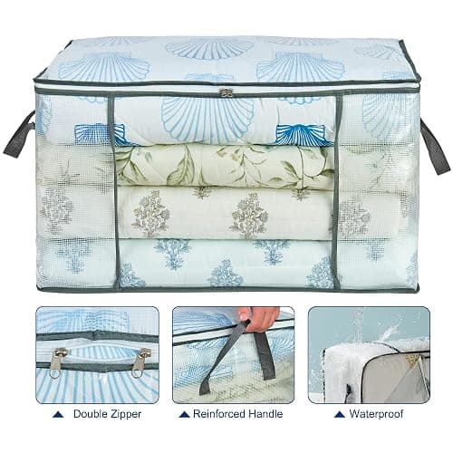 MKOKYD 80L Clear Large Storage Bag, Clothes Storage Containers for Organizing Closet, Bedroom, Underbed, Comforters, Clothing, Blankets, Pillow, Foldable Organizer with Sturdy Handle and Zippers (3) thumbnail 5