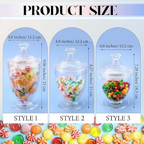 Mimorou 12 Pieces Plastic Apothecary Jars Bulk with Lid Candy Buffet Containers Set 3 Sizes for Wedding Reception Grand Event Birthday Party Supplies Bathroom Kitchen, Shatter-proof thumbnail 3