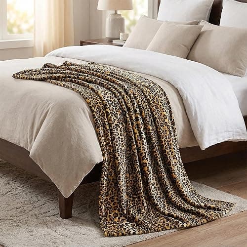 MACEVIA Flannel Fleece Throw Blanket for Couch, Leopard Print Blanket for Adult, Lightweight Cozy Soft Cheetah Blanket for Bed Sofa 260GSM, Suitable for All Seasons (Brown Leopard,50x60inches) thumbnail 5