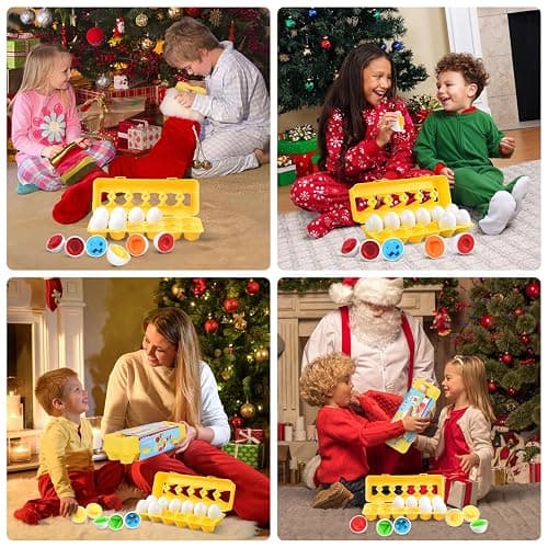 CPSYUB Matching Eggs Toys Christmas Basket Stuffers Color & Shape Recognition, Easter Eggs Toys for Baby Easter Travel Bingo Game, Sensory Early Learning Fine Motor Skills for Year Old Kids(Yellow) thumbnail 7
