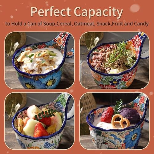 ALMA 2025 Updated Soup Bowl with Long Handle Microwavave Safe,18oz Cereal Bowl, Flower Mug Giftable for Women,Unique Cereal Bowls-Meadow Elegy Theme thumbnail 8