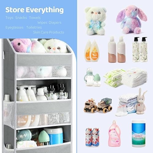 Yecaye 4 Shelf Bathroom Organizers and Storage, 35.2lbs Load Closet Door Organizer Hanging, Swing-proof Hanging Over the Door Organizer for Nursery Newborn Baby Essential (2 Pack) thumbnail 4