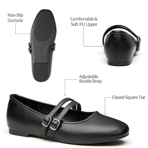 Trary Mary Jane Shoes Women Square Toe Flats for Women Dressy Ballet Flat Mary Jane Flats with Buckle Strap Comfortable Slip On Casual Shoes thumbnail 3