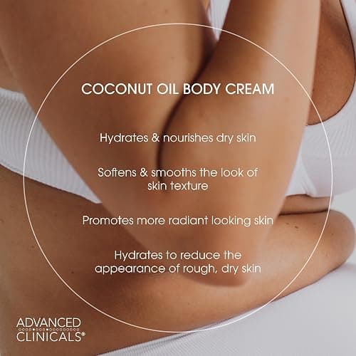Advanced Clinicals Coconut Oil Body Cream For Women & Men | Hydrating Coconut Lotion For Extremely Dry Skin | Visible Anti Aging Body Butter Skin Care Balm Moisturizer For Hand, Heel, Feet, 16 Ounce thumbnail 4