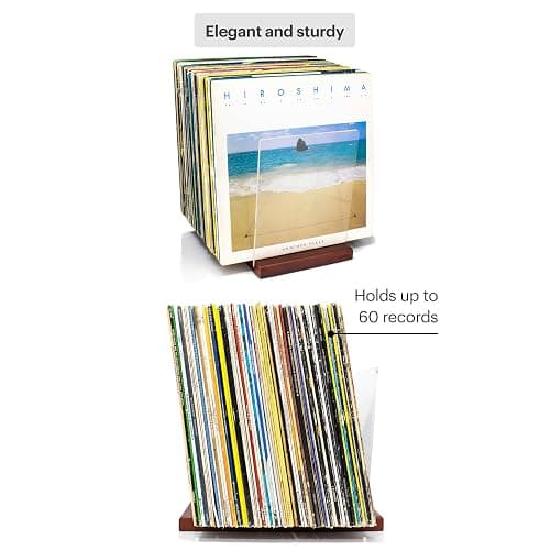 MÖNKE Premium Vinyl Record Storage - a Mid-Century Style Record Holder for Albums, 60-70 LP Capacity - Complements Any Record Player (Brown) thumbnail 9