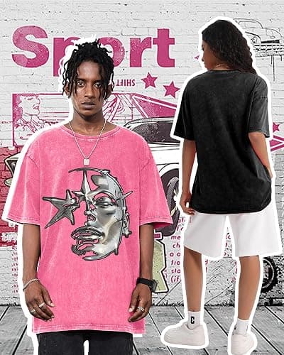 AugYew Men's Graphic Tees Shirt Unisex Cotton Oversized T-Shirt Short Sleeve Vintage Streetwear Casual Tee Top thumbnail 2