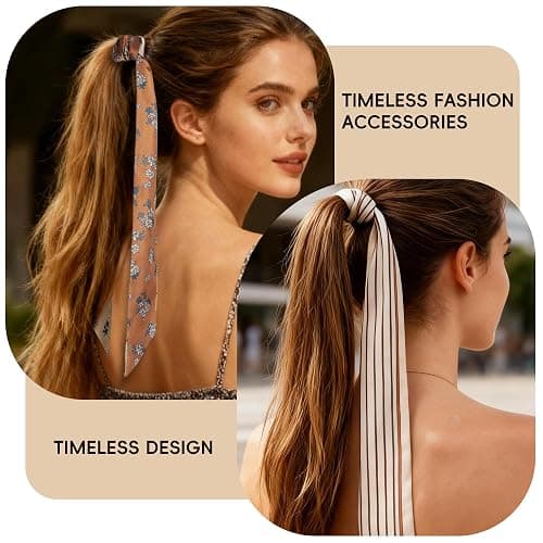 ZXZH 6 Pack Fashion Scarves for Women, Versatile Boho Head Scarf, Satin Scarf for Hair, Neck, Wrist, and Purse Accessories thumbnail 5